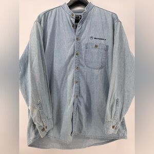 Vintage Y2K Motorola Shirt Mens XL Blue Denim Button Up Geek Employee